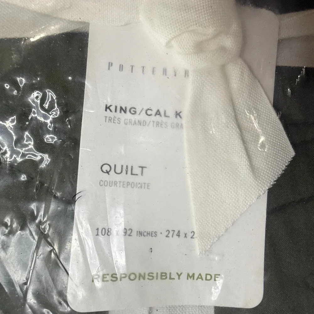 Pottery Barn Quilt King/Cal King Sage Green New Diamond Stitch Bedding